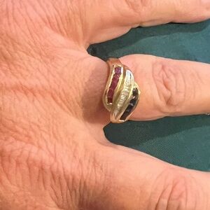 Ruby, diamond, and sapphire ring